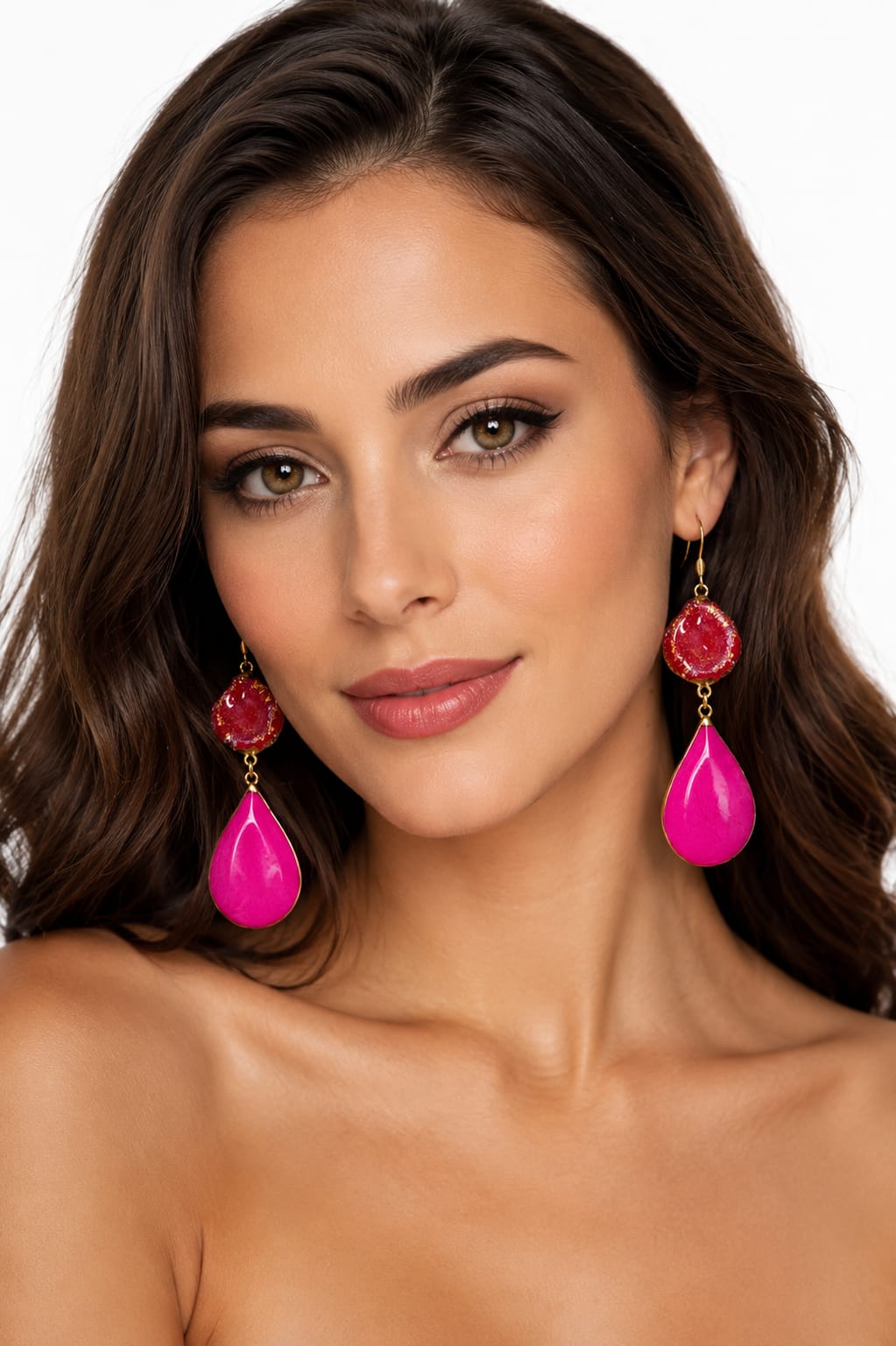 Primizie - Orecchini - Rosa fucsia e montatura glitterata fucsia