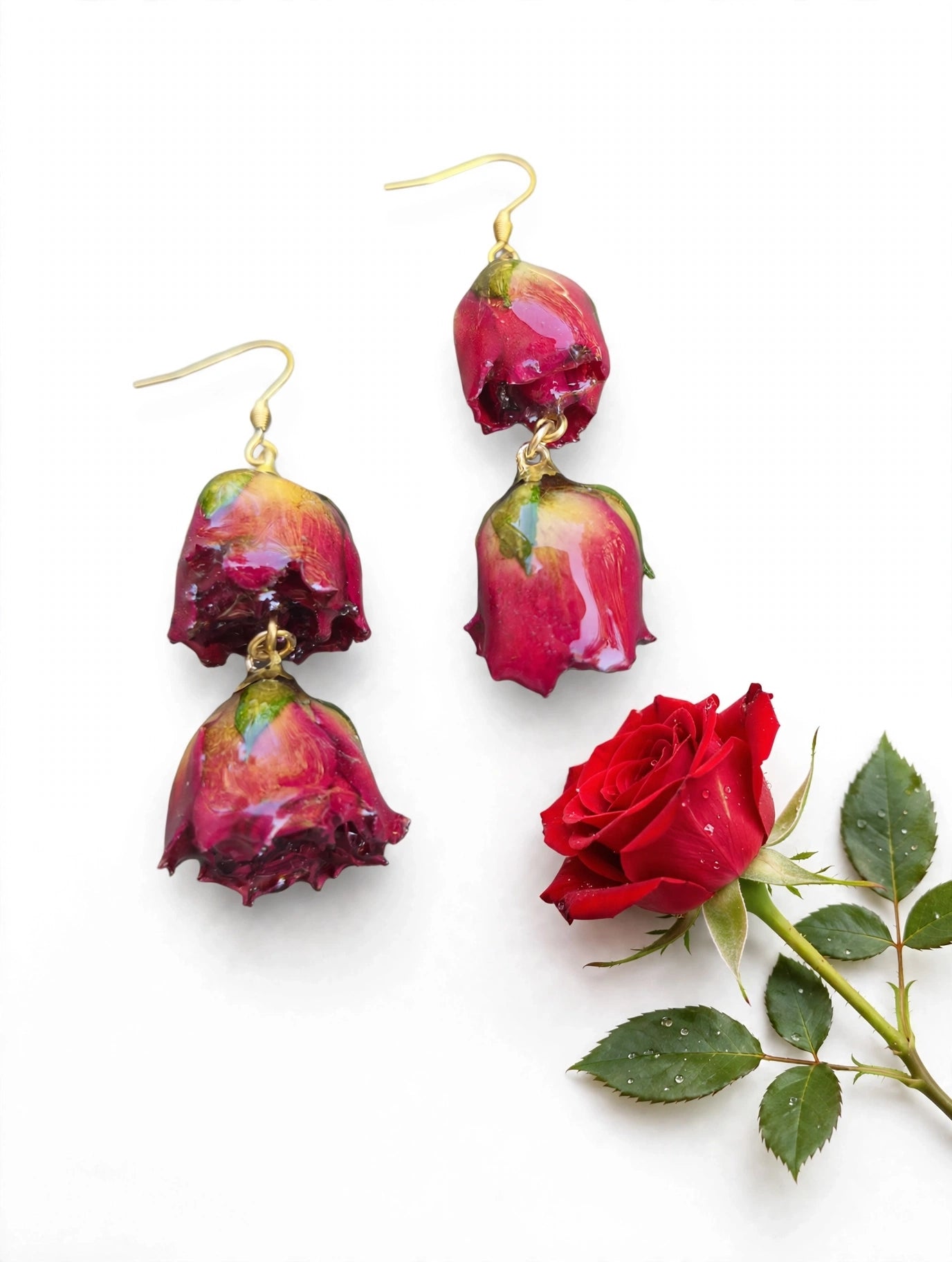 Orecchini - Roselline rosse doppie