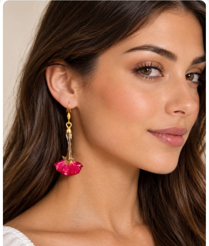Orecchini - Fiore roselline rosse con gambo