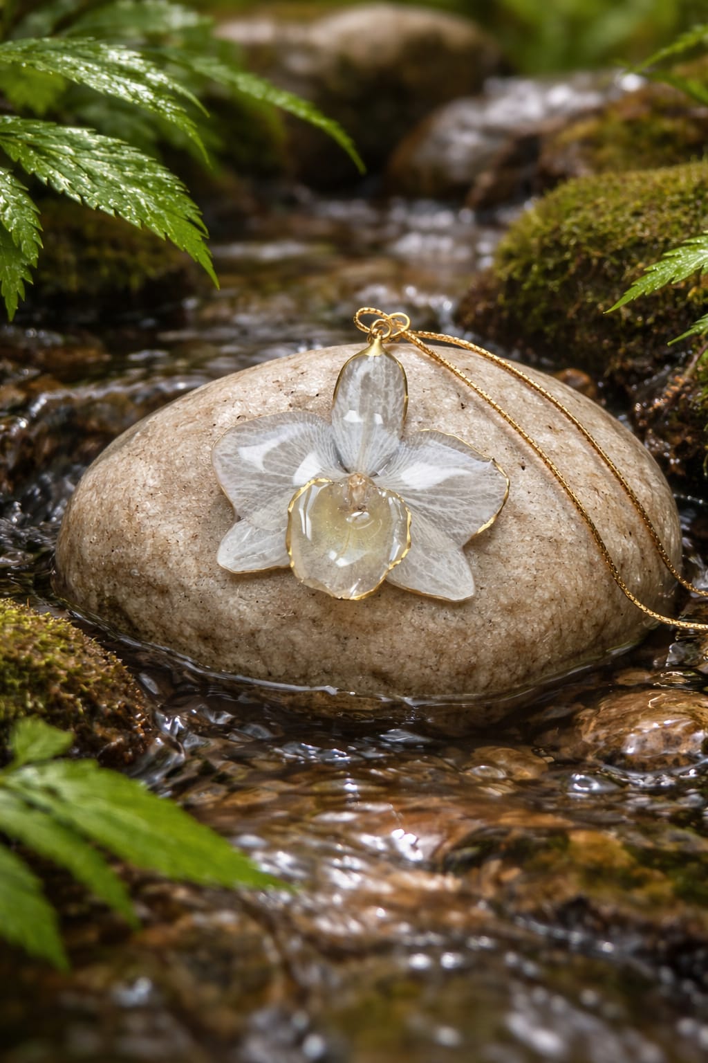 orchidea bianca in resina ciondolo artigianale Petali sulla Pelle