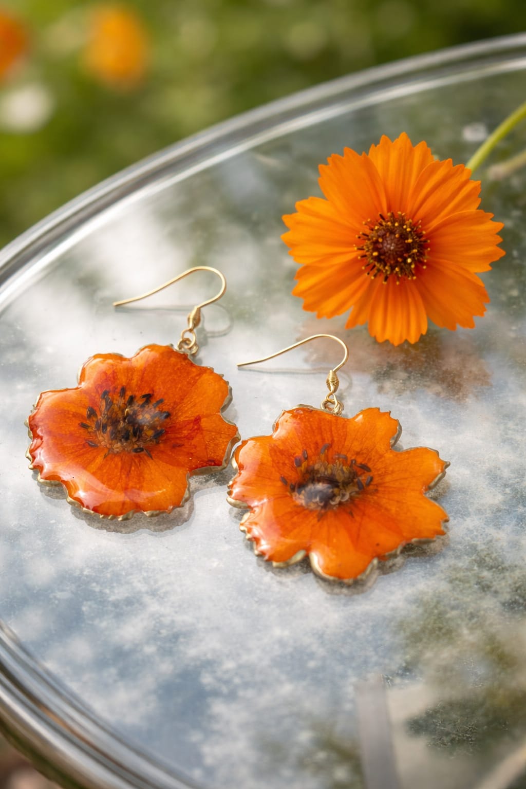 Orecchini - Fiore coreopsis arancione