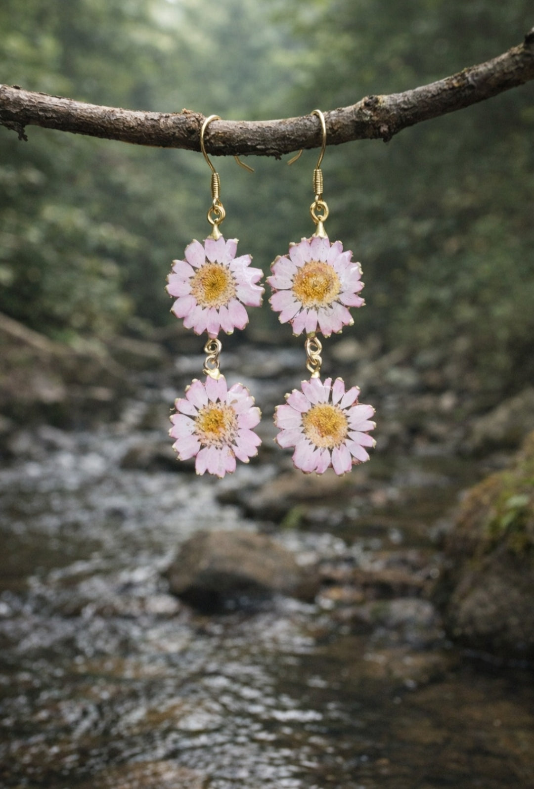Orecchini - Fiore margheritine doppie rosa