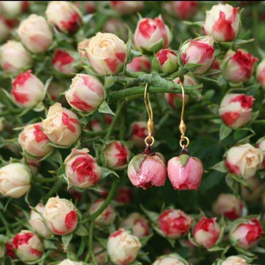 Orecchini - Fiore roselline rosa