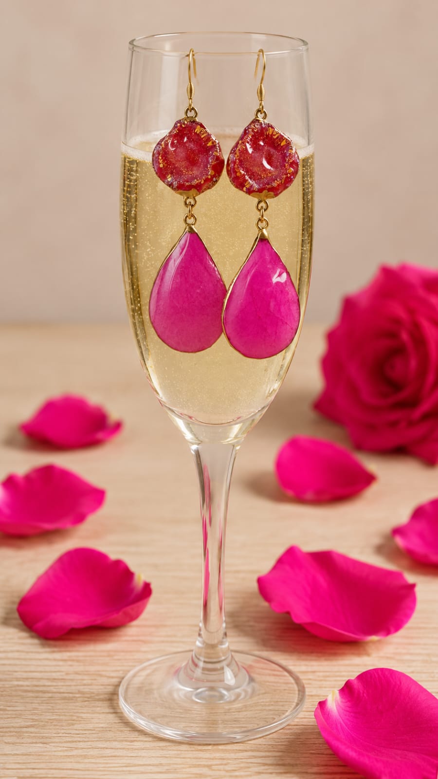 Primizie - Orecchini - Rosa fucsia e montatura glitterata fucsia