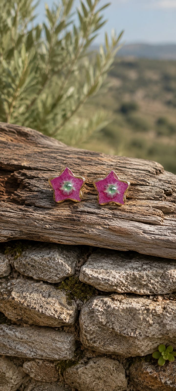 orecchini lobo nontiscordardime rosa in resina artigianali Petali sulla Pelle