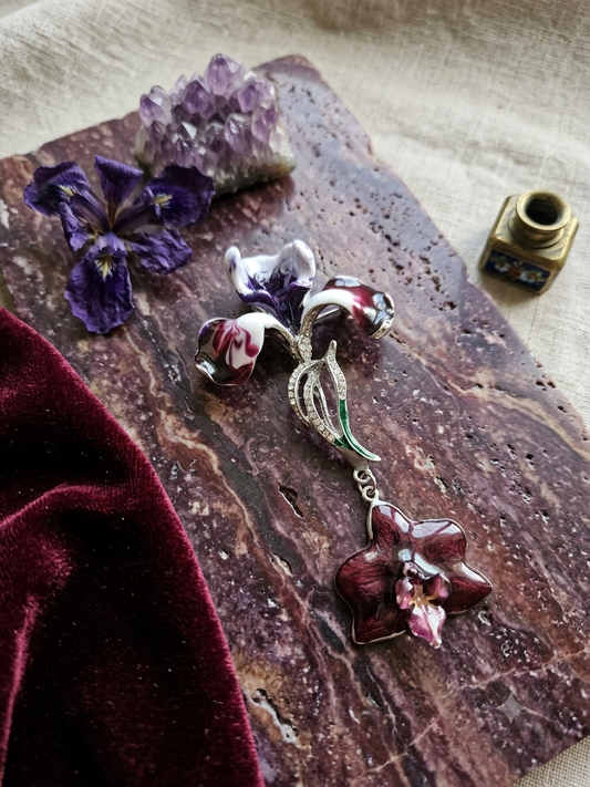 Spilla -Iris e orchidea