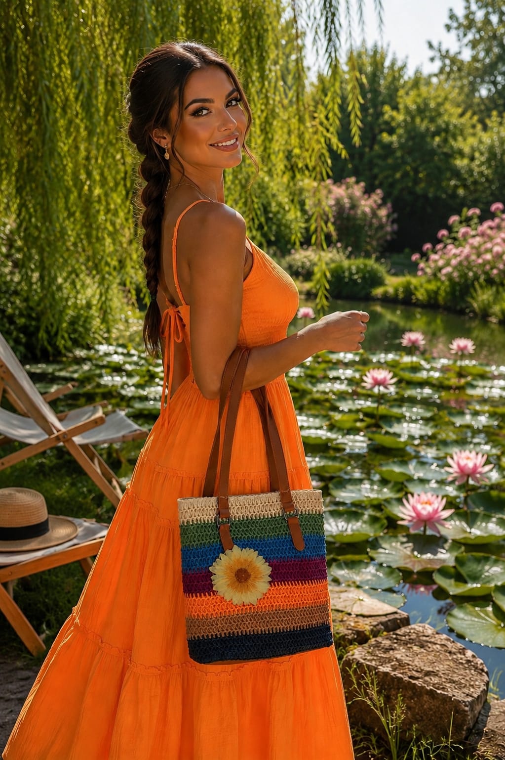 Primizie - Borsetta Multicolor raffia con fior loto