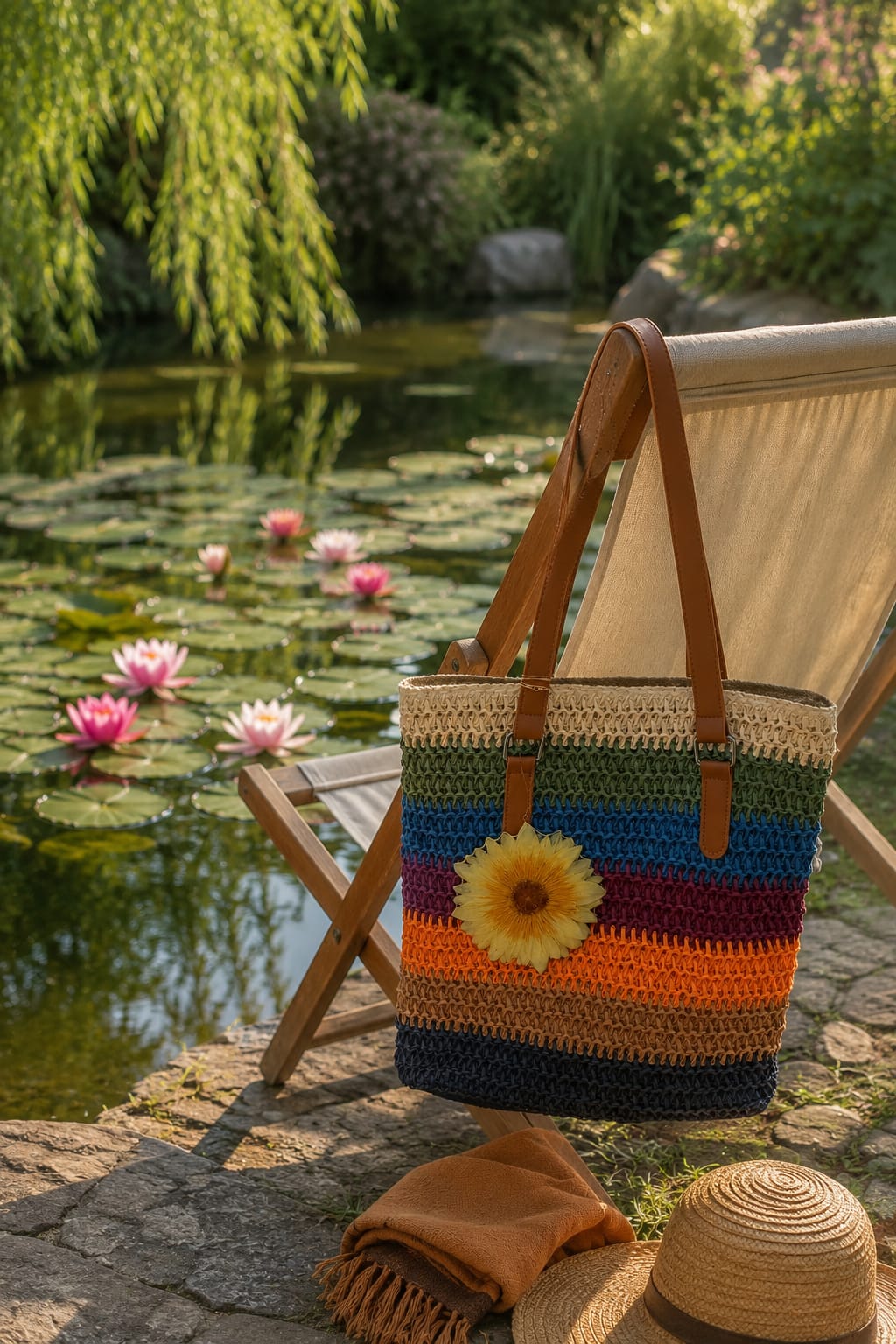 Primizie - Borsetta Multicolor raffia con fior loto