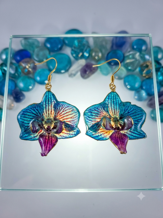 Orecchini - Orchidea Giorgia azzurra e cuore viola