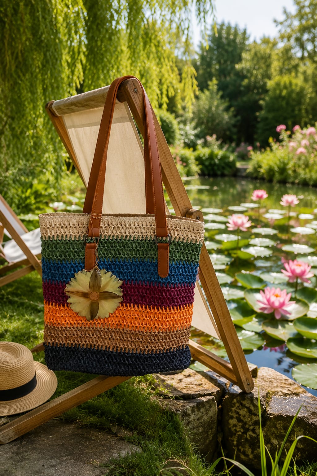 Primizie - Borsetta Multicolor raffia con fior loto