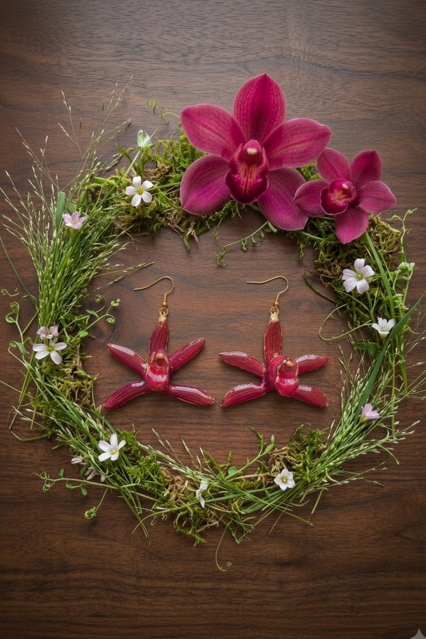 Orecchini - Orchidea tigrata rossa