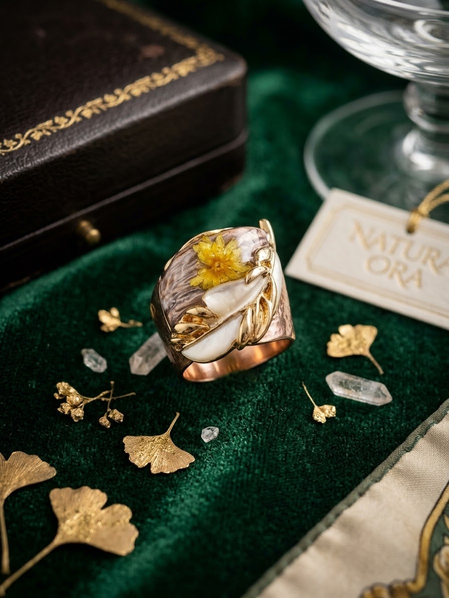 Anello - Fiore di paglia su fascia smaltata