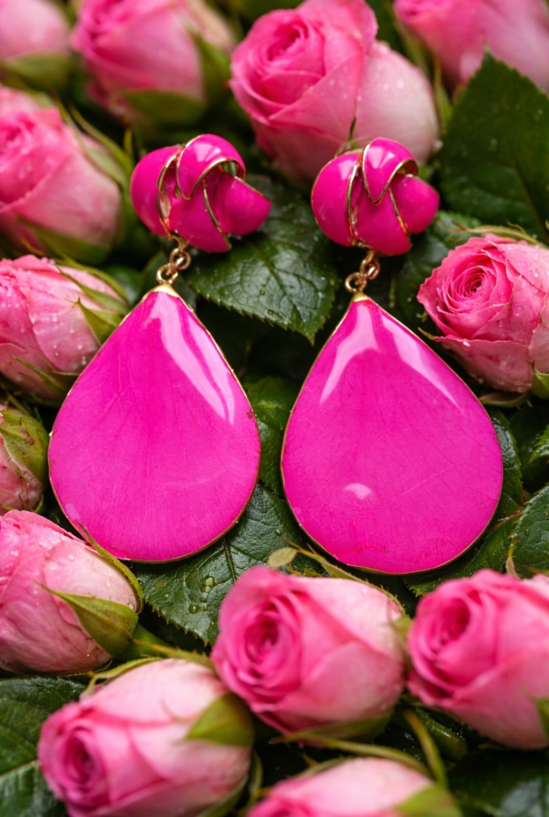 Primizie -Orecchini -Petalo fucsia e montatura vintage