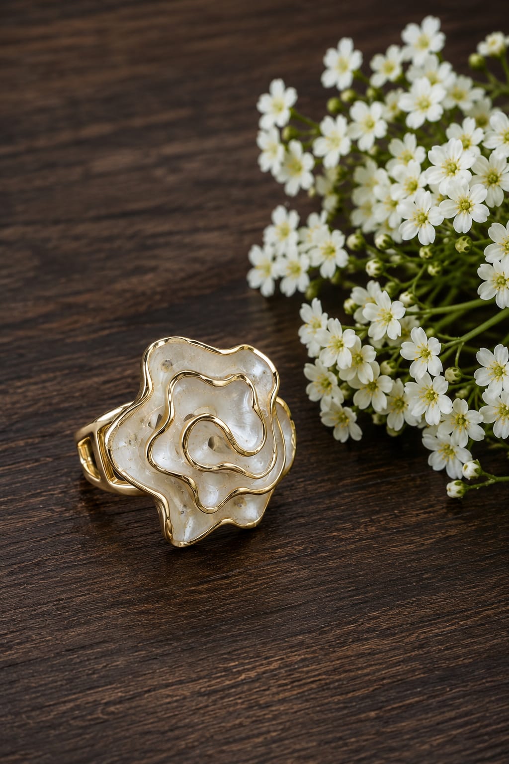 Primizie - Anello - Fiore smaltato bianco
