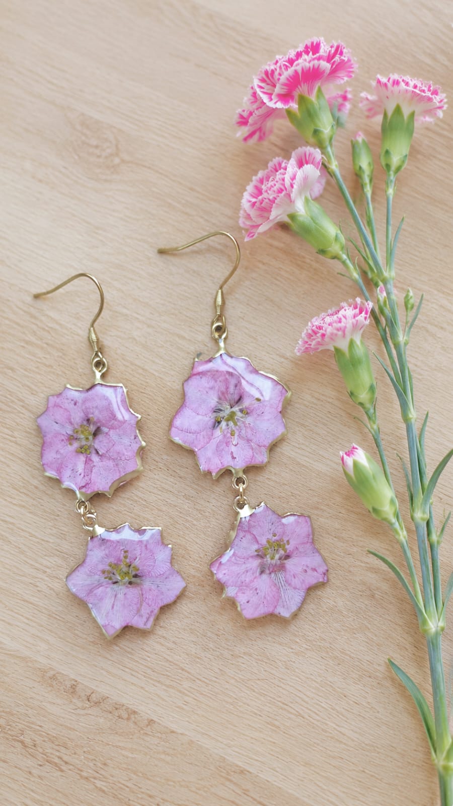 Orecchini - Fiore iris giapponese rosa doppio