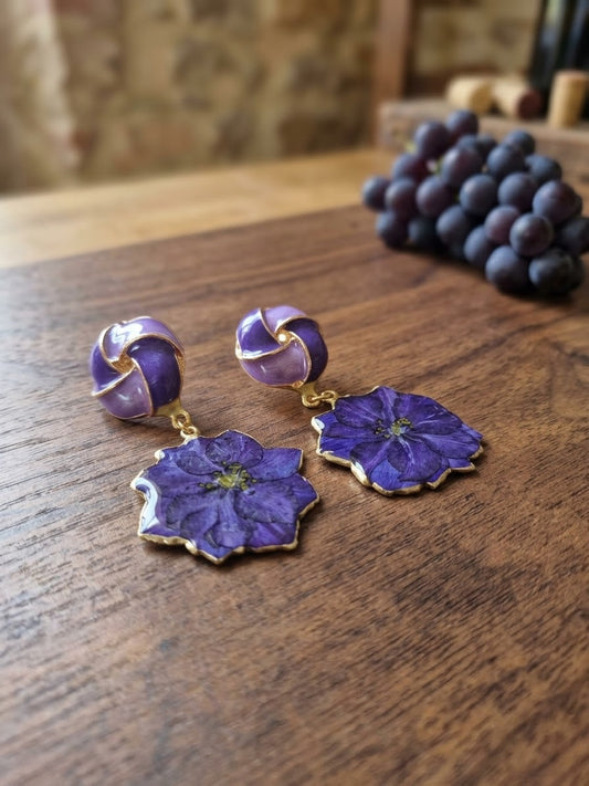 Orecchini - Nodo smaltato viola e iris