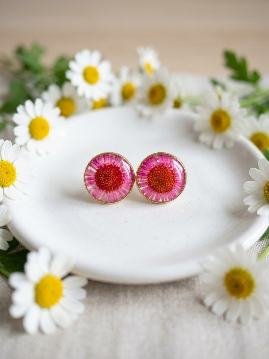 Orecchini - Mini margherite fucsia a lobo