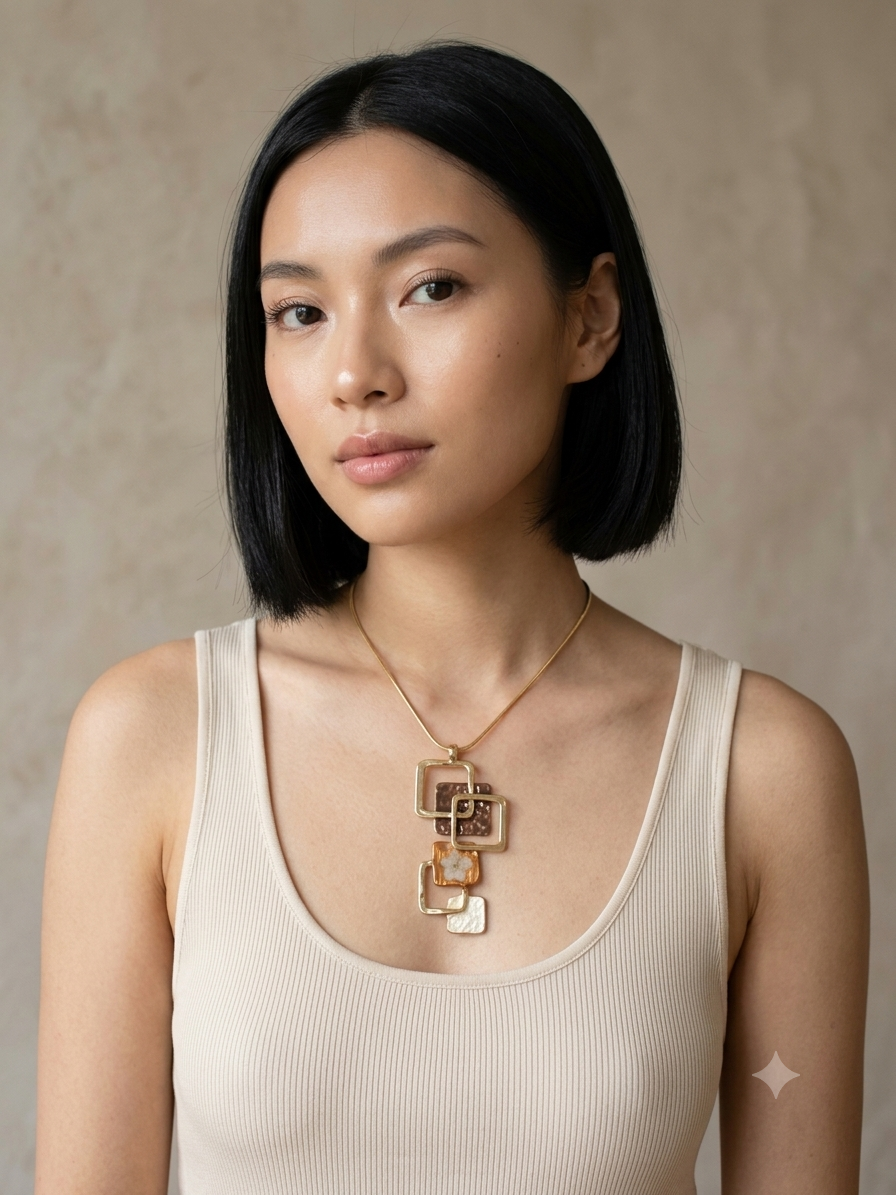 Collana geometrica marrone con Nontiscordardime bianco