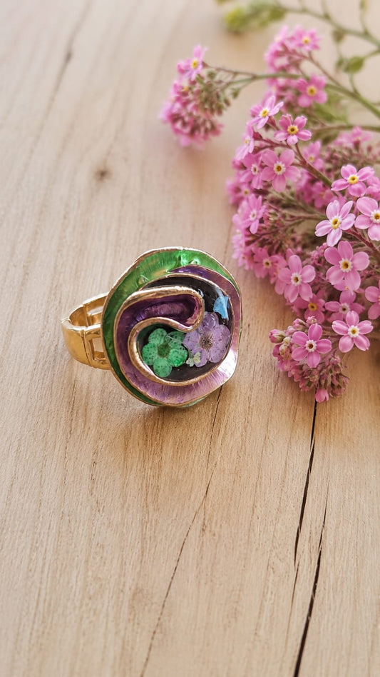 Primizie - Anello - Vortice smaltato di vari colori con fiorellini di campo
