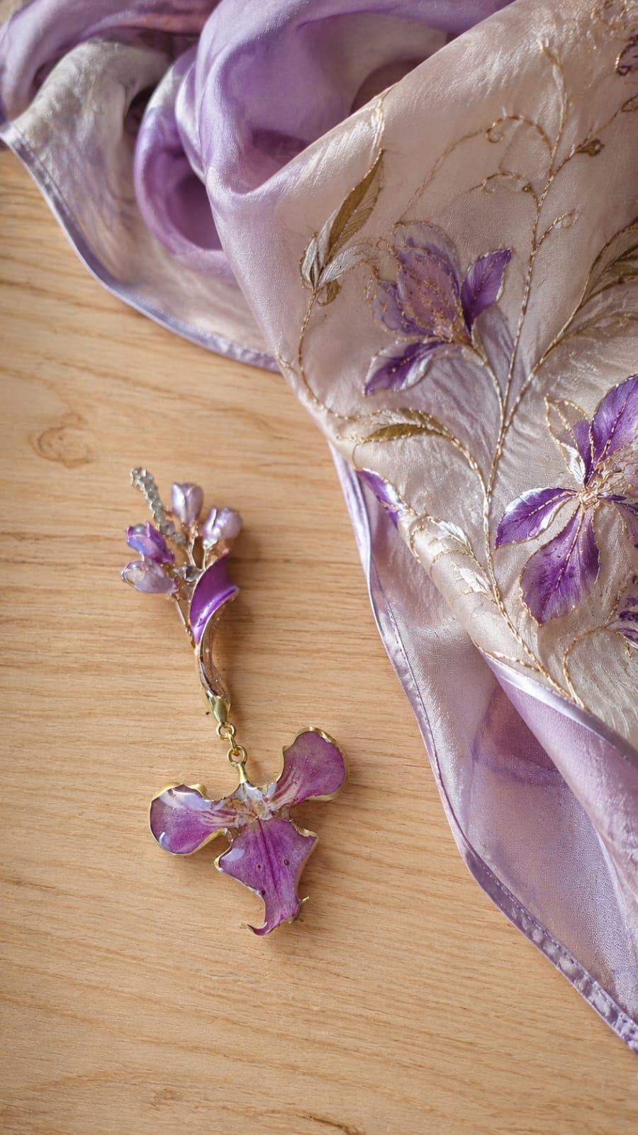 Primizie - Spilla - Cuore di Orchidea con montatura vintage